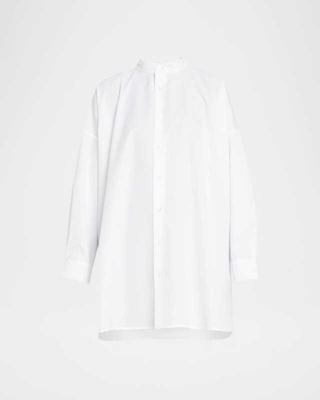 Wide A-Line Collarless Classic Shirt (Long Plus)